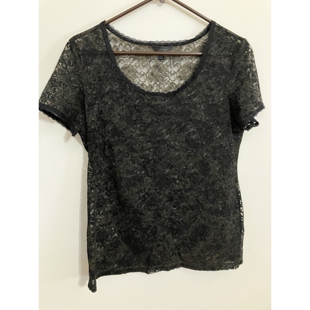 Soma Women's Top M Black SS Sheer Floral Lace Black Whimsical Fairy Whimsigoth